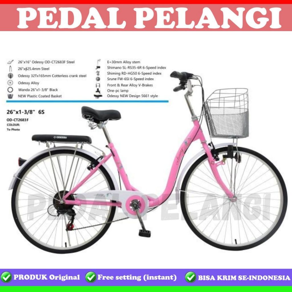 Sepeda MINI ODESSY 26 83 F Ukuran 26 Inch 6 Speed keranjang Besi