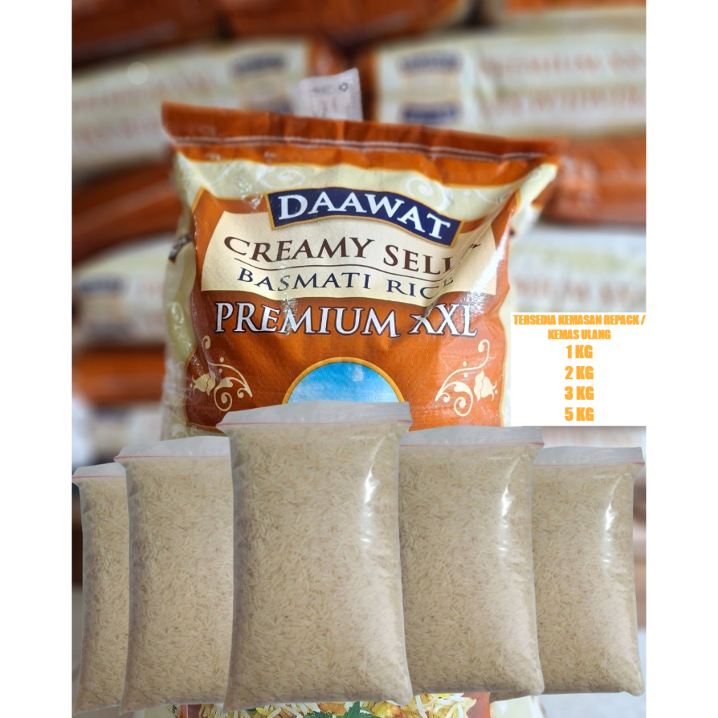 

Beras Basmati DAAWAT PREMIUM XXL Kemasan Repack 5 kg Creamy Sella