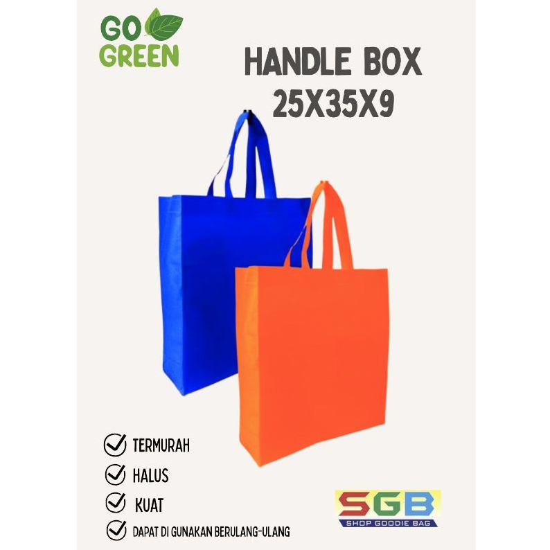 

1 LUSIN (Isi 12pcs) - Goodie Bag Spunbond Handle Box UK 25X35X9 / Goodie Bag / Tas Kain Polos