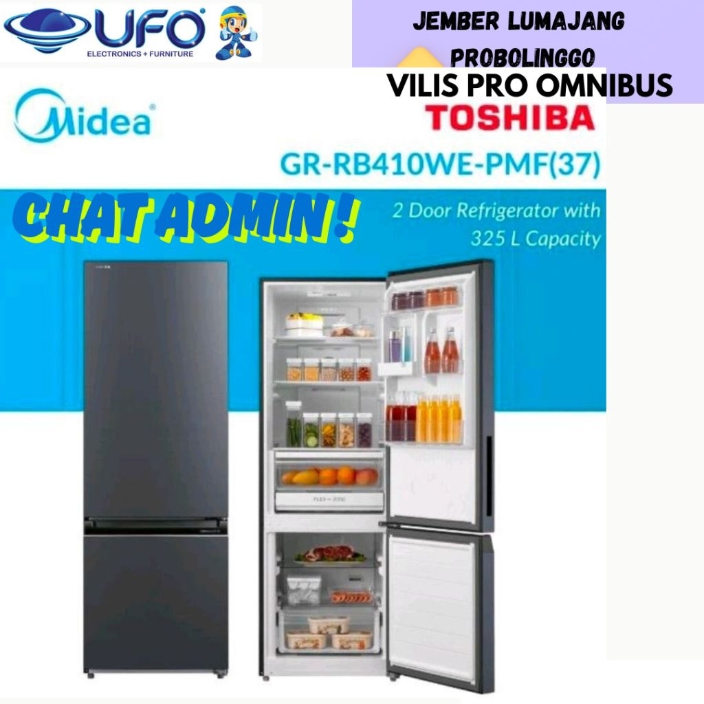KULKAS TOSHIBA MIDEA GRRB410WEPMF37 KULKAS LEMARI ES 2 PINTU FREEZER BAWAH