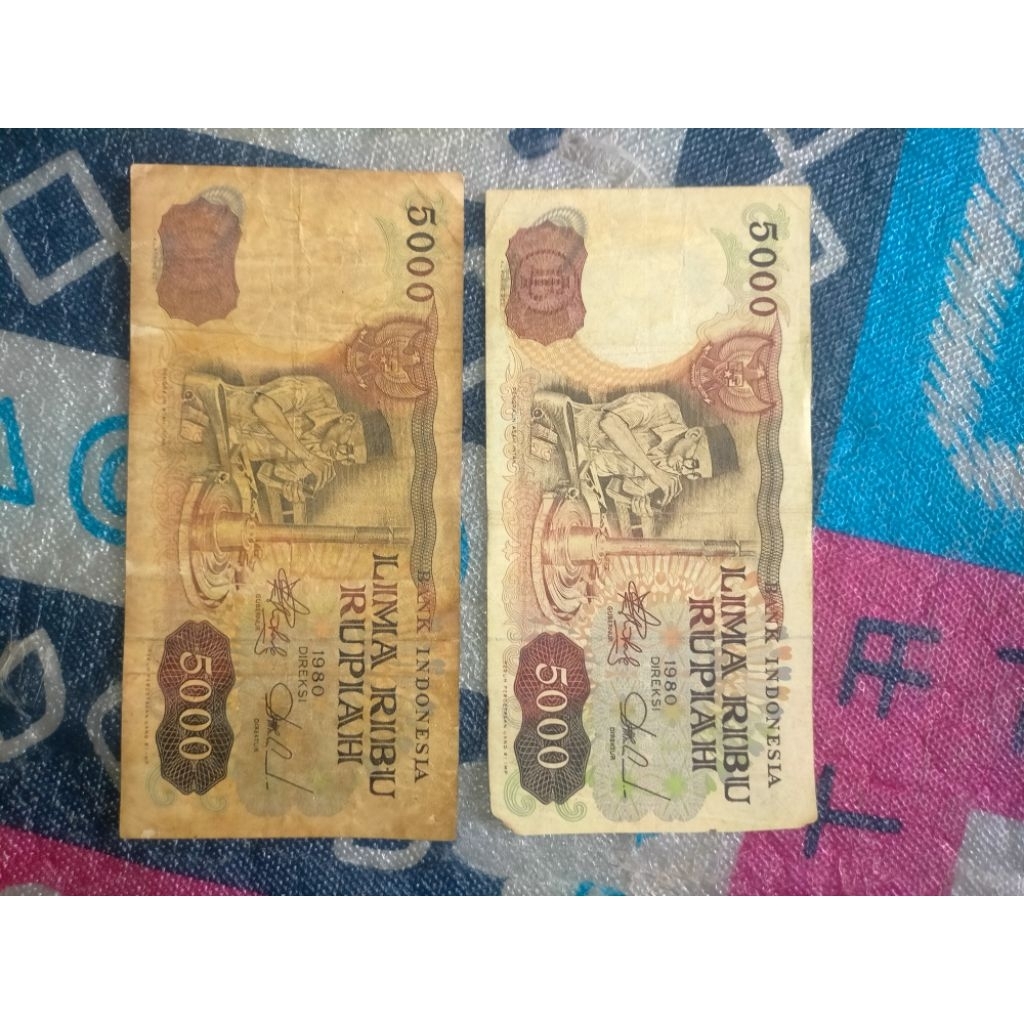 uang kuno 5000 pengasah intan tahun 1980