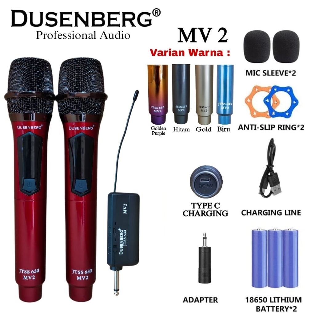 MIC WIRELESS DUSENBERG MV2 microphone karaoke wireless dusenberg w2 bisa recharger