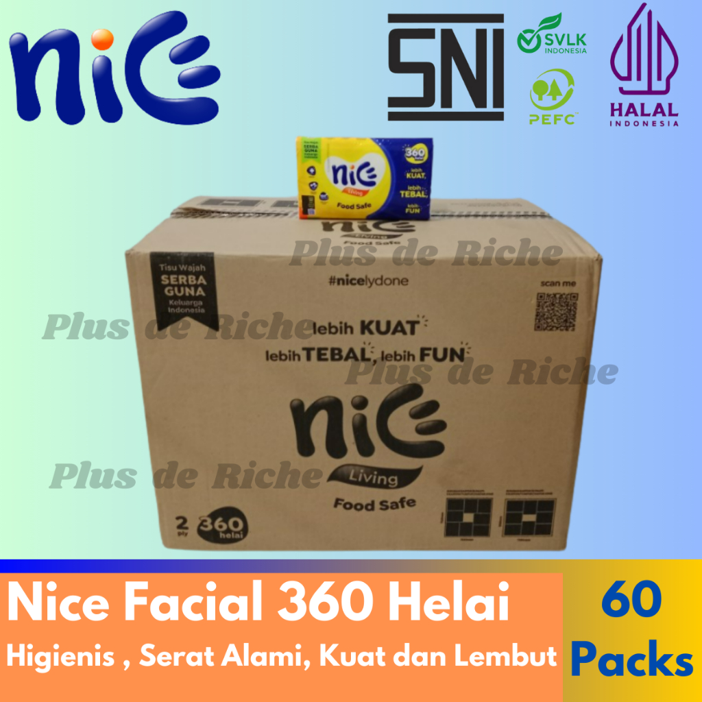 [GROSIR] 1 Carton NICE Facial 360 Helai (60 pack) - Nice 180 - TISU WAJAH NICE 360 HELAI 60 pcs