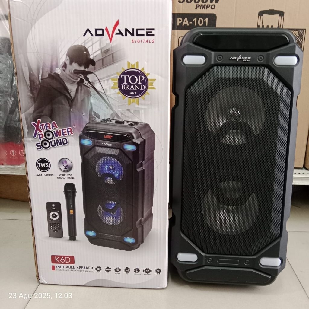 Speaker Portable Advance K6D/K-6D 6.5inch Dual Free Mic Wireless