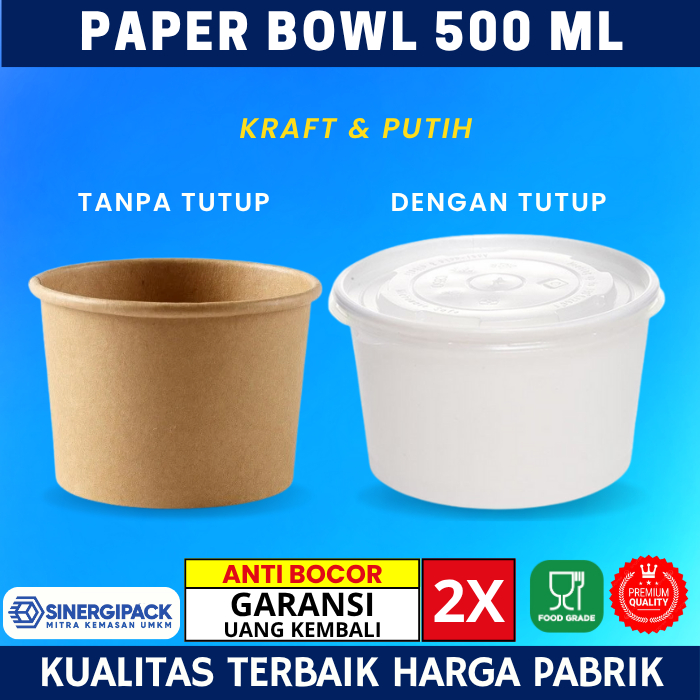 Paper Bowl 500ml, Paper Rice Bowl 500ml - Mangkok Kertas Kraft & Putih