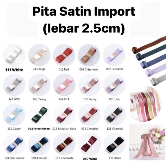 

(NCS) 1M Pita Satin 2.5cm / 1inch Premium Quality 2,5cm Ecer eceran 1 inch M meter meteran 25mm 2.5 2,5 cm kado buket bunga