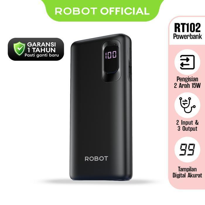 ROBOT RT102 / RT-102 Powerbank Fast Charging 10000 mAh Dual Output Power bank 15Watt LED Display