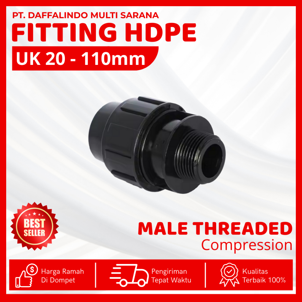 Compression Sok Drat Luar Pipa Hdpe Ukuran 40x1" Inch | Sambungan Pipa Hdpe