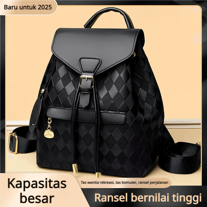 (BARU)Tas ransel wanita Ransel wanita 2025 tas kotak-kotak wanita kasual baru tas kotak-kotak tas ko