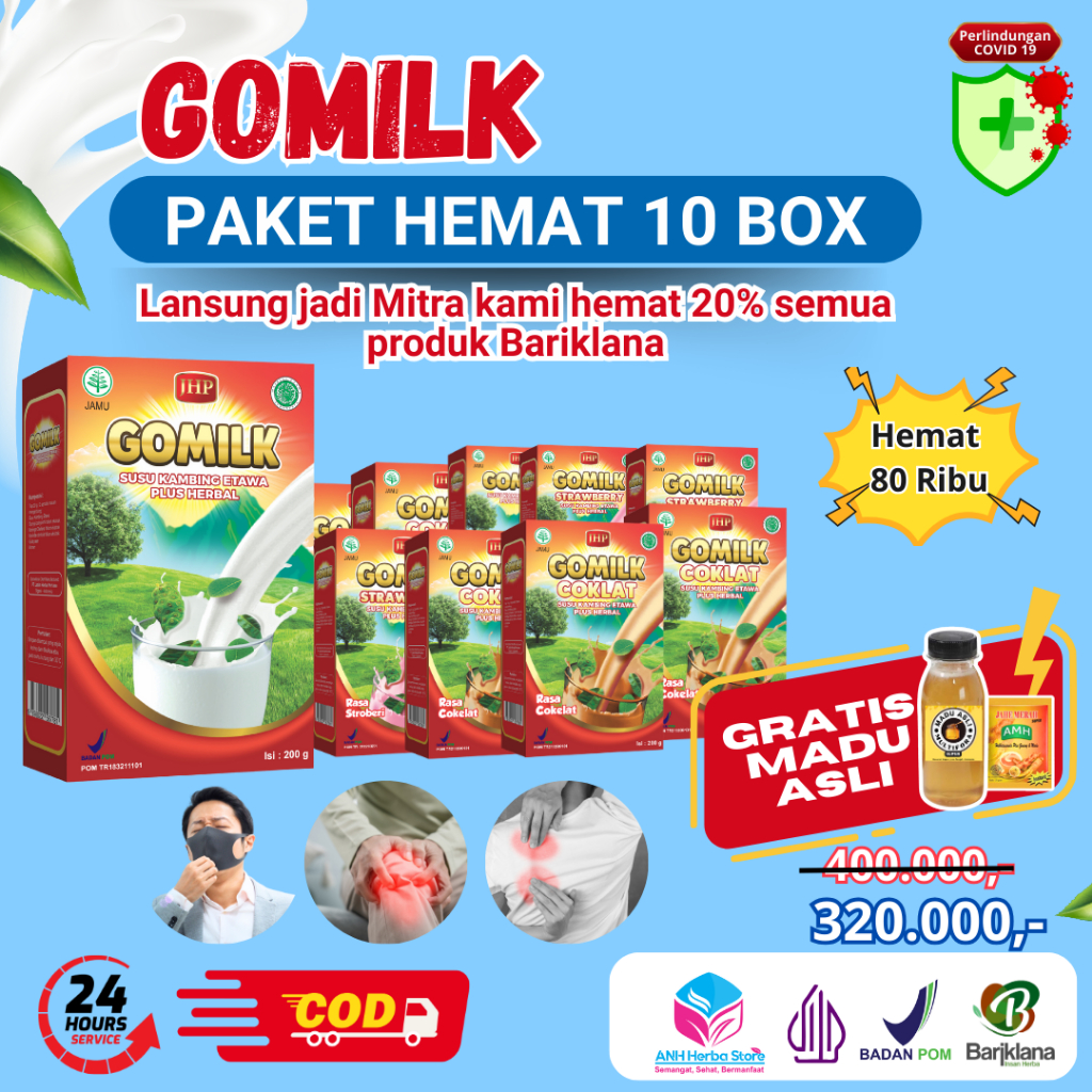 

GOMILK Susu Etawa Plus Herbal 200gr [ PAKET RESELLER ][ BELI 10 FREE BOX MAKAN GOMILK] [ Produk Asli 100% ]