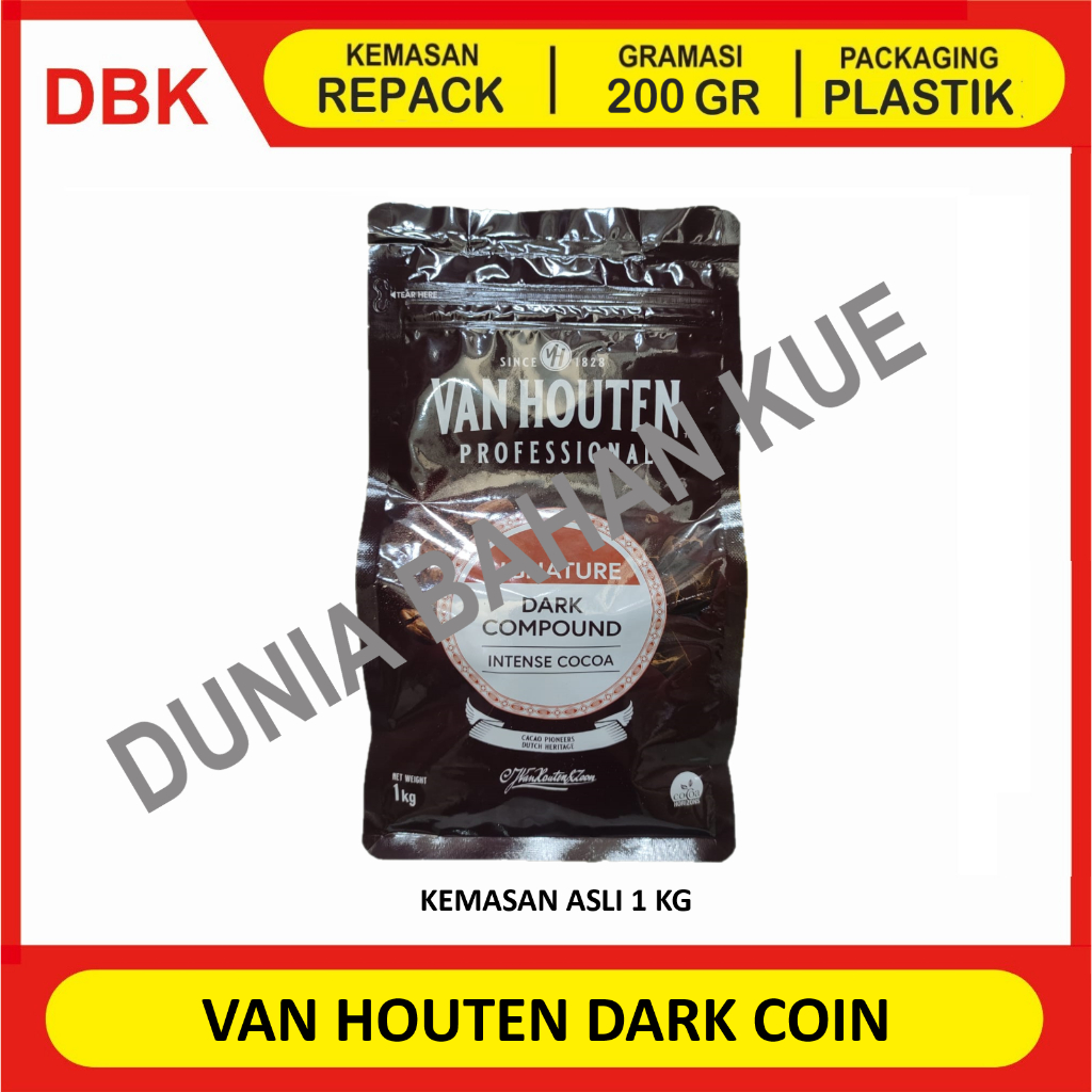 

VAN HOUTEN DARK COIN CHOCOLATE INTENSE BUTTON - REPACK 200 GR / COKELAT COKLAT KOIN