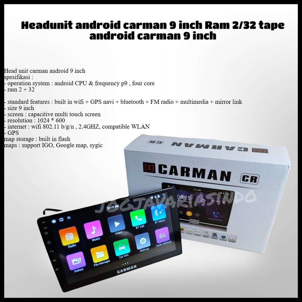 Headunit android carman 9 inch Ram 2/32 tape android carman 9 inch