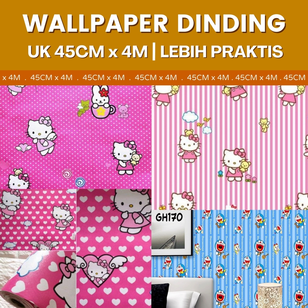Wallpaper Stiker Dinding Kamar Tidur Lemari Meja Belajar Anak Perempuan Motif Hello Kitty Pink Lucu