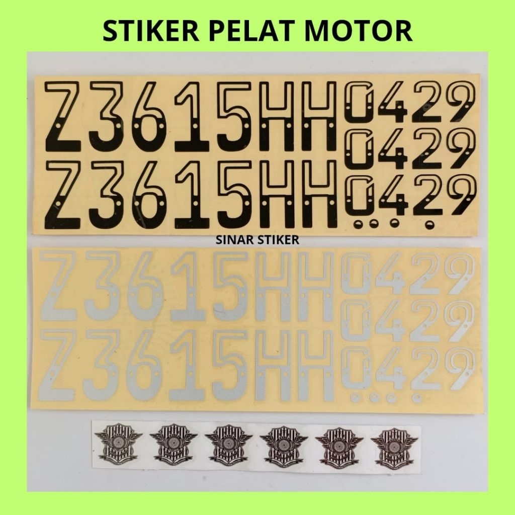 STIKER CUTTING FONT PLAT MOTOR STICKER PLAT NOMOR MOTOR REFLEKTIF, SATU PASANG DEPAN BLAKANG