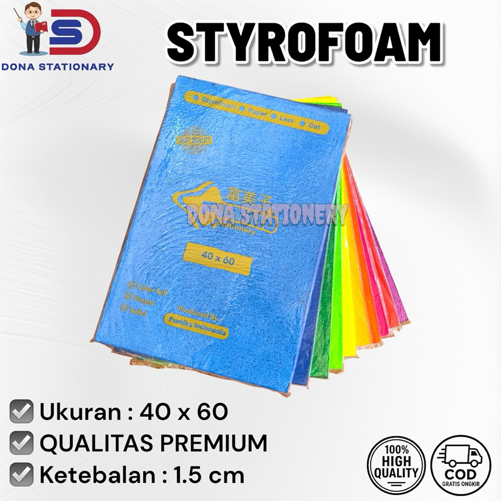 

STYROFOAM WARNA-WARNI 40x60 / STYROFOAM 1,5 cm / GABUS STYROFOAM WARNA
