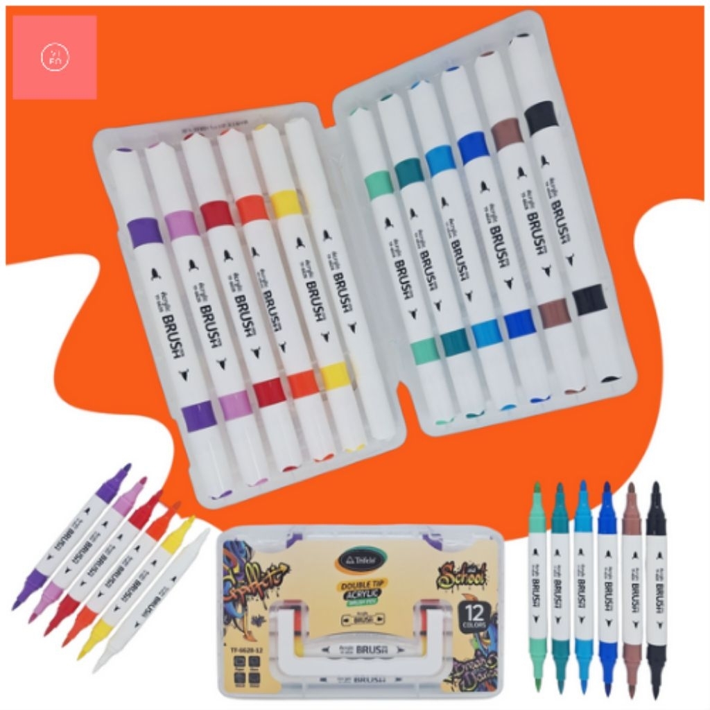 

Vifo Spidol Mewarnai Acrylic Brush Pen Double Tip Isi 12 Warna
