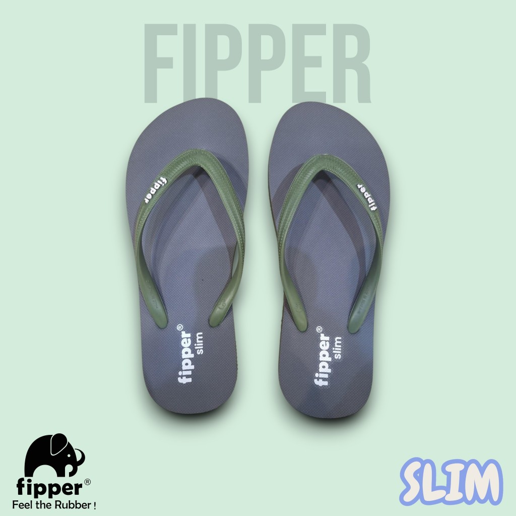 FIPPER SLIM Grey Light / Green Army - sandal jepit wanita