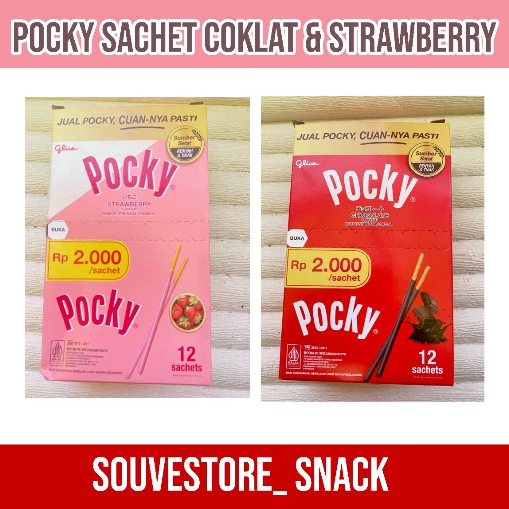 Pocky Sachet Coklat dan Strawberry isi 12pc