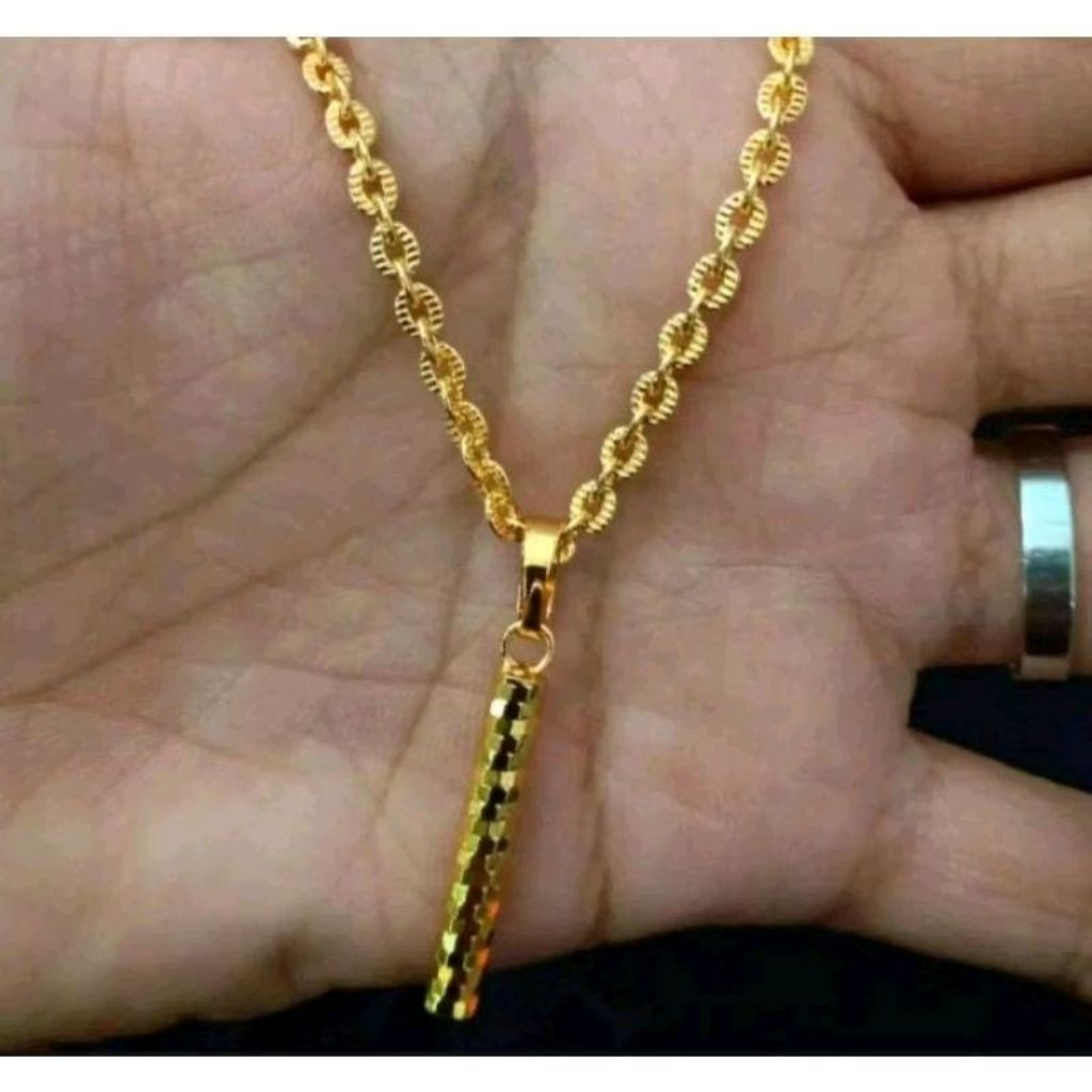 kalung gaya bambu titanium lapis emas 24k