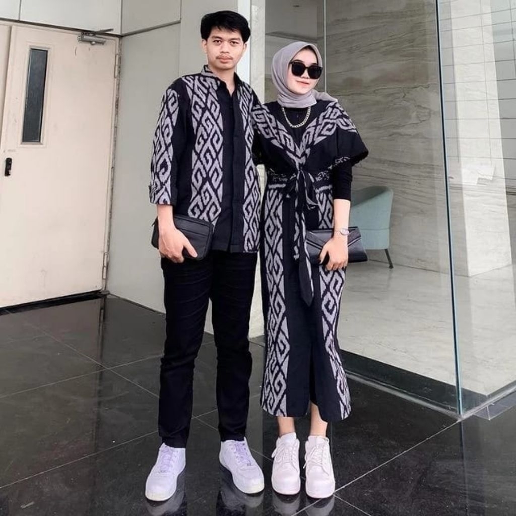 COUPLE TENUN MOTIF TORAJA/ DRESS CLARA DAN KEMEJA LENGAN PANJANG/ BAJU TENUN ETNIK CRAFT