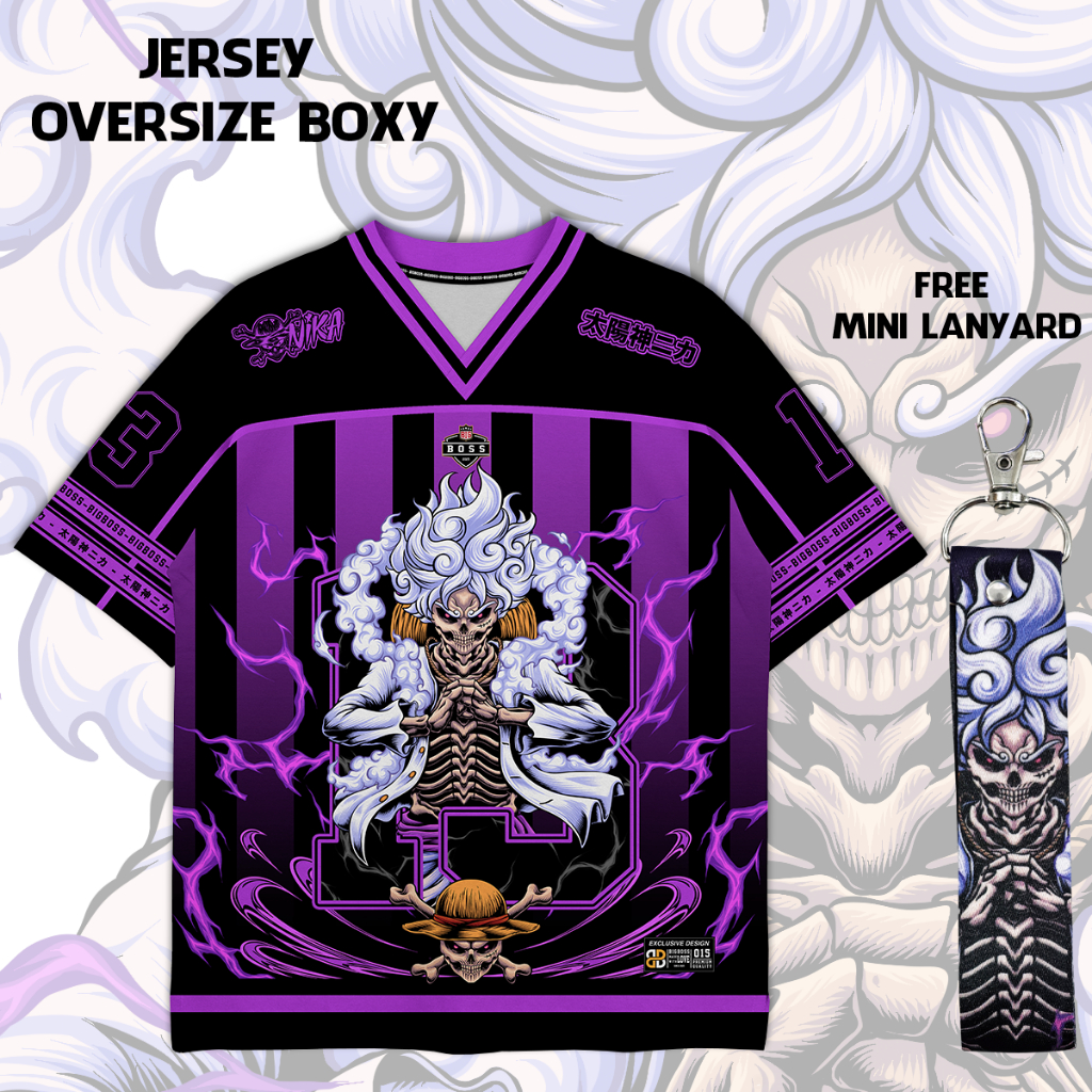 (Gratis Lanyard, Stiker) BIGBOSS Baju Jersey Anime One Piece Unisex Oversize Boxy 015 Sun God Nika