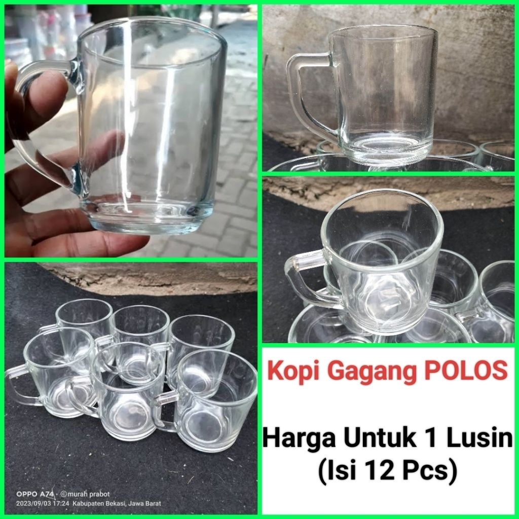 gelas kopi kaca gelas kopi gagang polos harga untuk 1 Lusin (Isi 12 Pcs)
