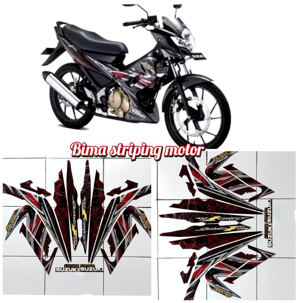 STIKER STRIPING LIS LES MOTOR SUZUKI SATRIA FU 150 BARONG 2011 HITAM ABU STANDAR