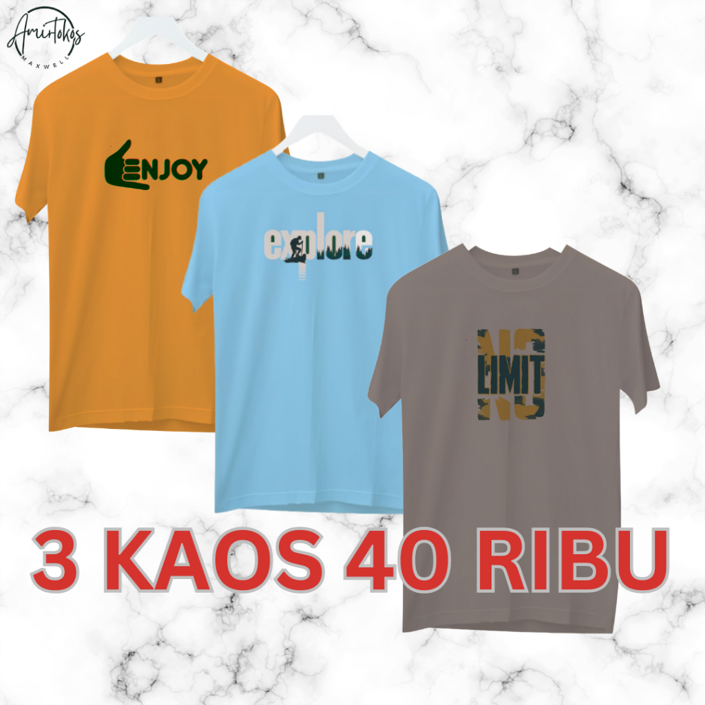 Kaos Distro 40k Dapat 3 Kaos Kaos Pria Wanita Casual  Bahan Polyester Soft 30s Dewasa