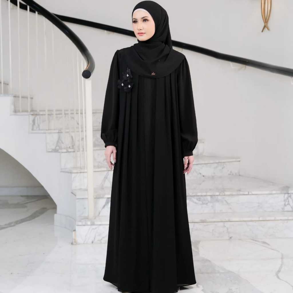 Gamis Hitam Polos Elegan Wanita Muslimah Abaya Premium Busui Friendly