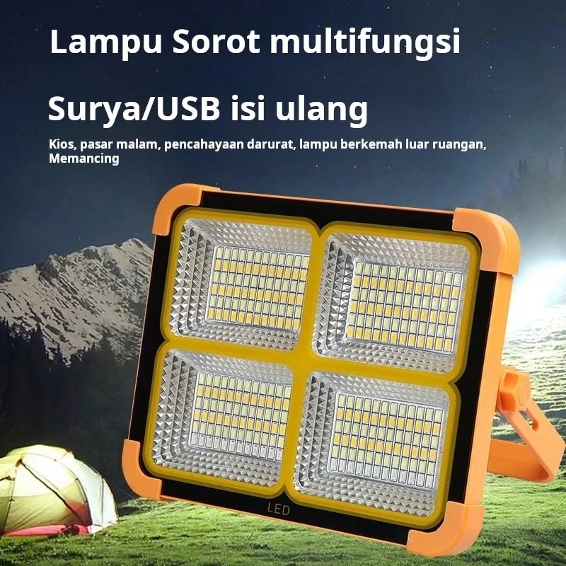 Lampu emergency 400W LED lampu cas Lampu surya tenaga solar outdoor tahan lama 24 jam COD