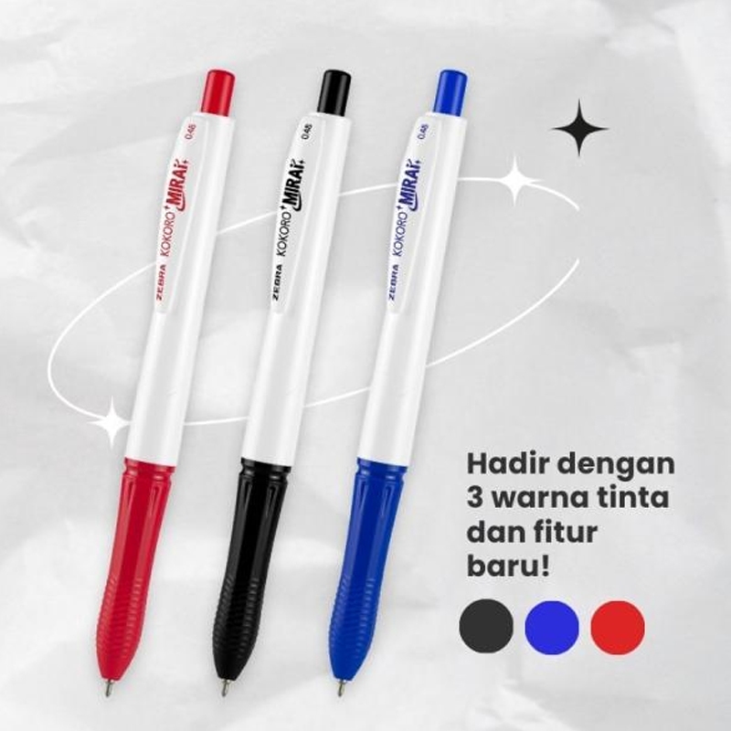 

PULPEN GEL ZEBRA KOKORO MIRAI 0.48 mm HITAM BIRU MERAH 1PACK