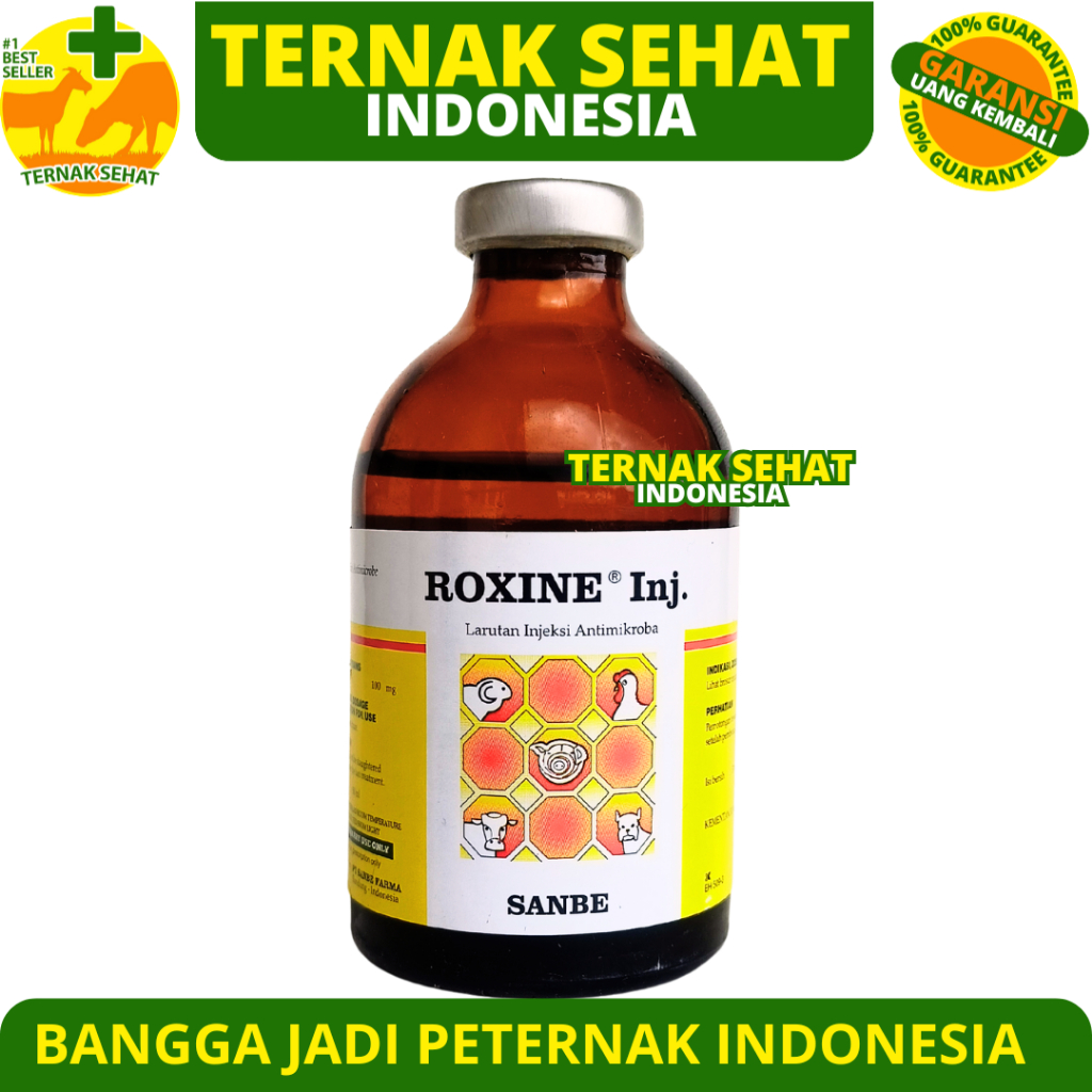 ROXINE 50ML - Obat Hewan Infeksi Pernafasan Ngorok CRD Ternak Sapi Kambing Ayam Unggas Babi