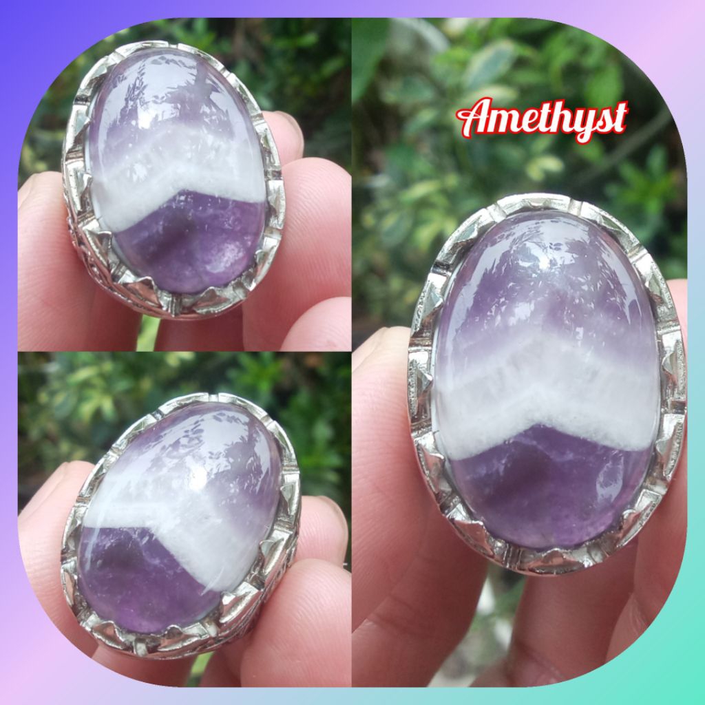 Cincin Pria Batu Permata Kecubung Ungu Junder Antik Top Natural