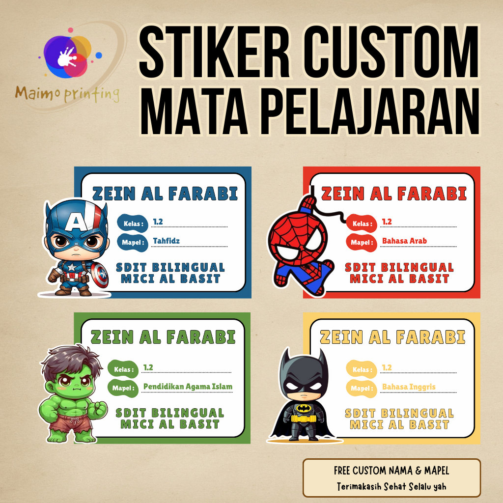 

MAIMO PRINTING I STICKER MATA PELAJARAN CUSTOM EDISI MARVEL I CUSTOM NAMA DLL