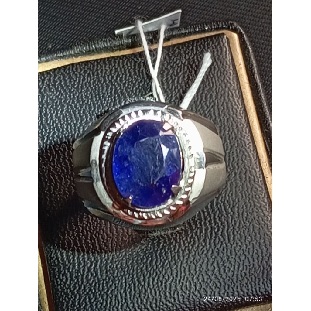 Cincin Mata Batu Natural Royal Blue Sapphire Big Size Premium (Kolektor Item) 
