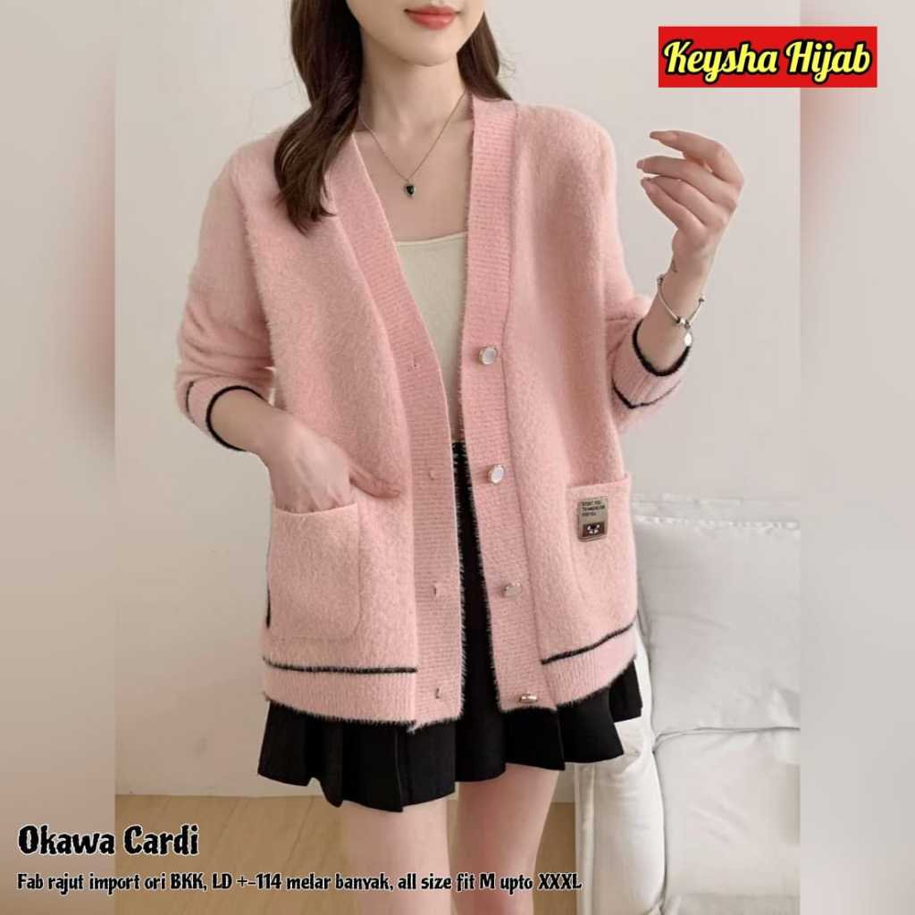 Okawa cardi wanita jumbo ld 114 rajut import ori bkk cardigan sweater atasan polos premium original