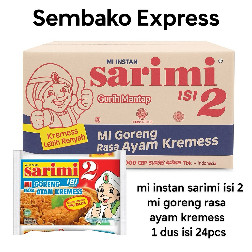 

Sarimi Isi 2 Mi Goreng Rasa Ayam Kremess 1 Dus Isi 24 pcs