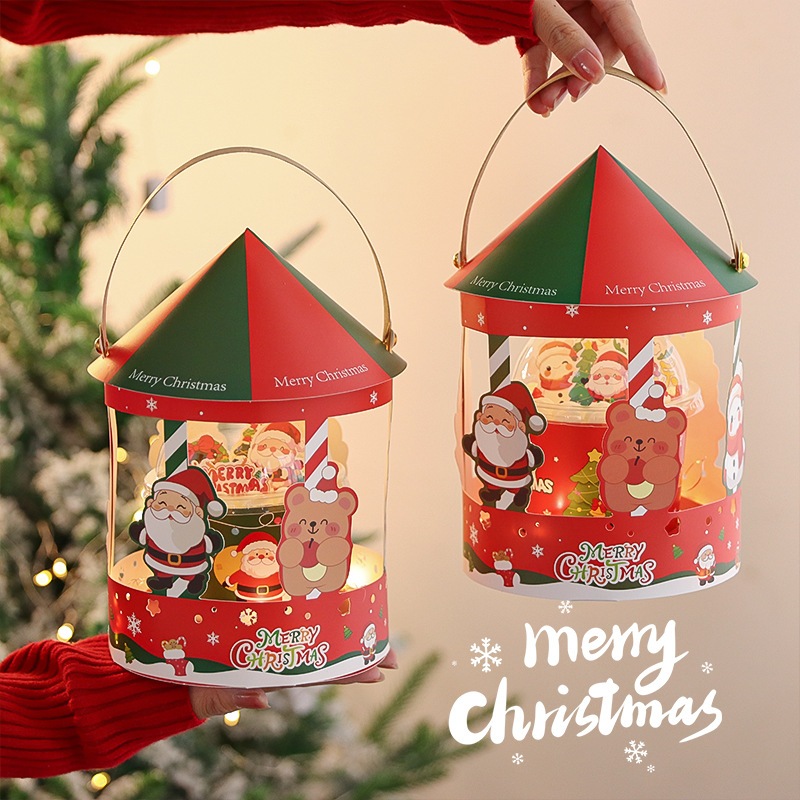 

[BOX BULAT CAROUSEL NATAL] Box Mika Kue Hampers Packaging Natal, Kotak Cookies Tenteng XMas Christmas, Dus Cookies Toples 600 ML Merry Christmas