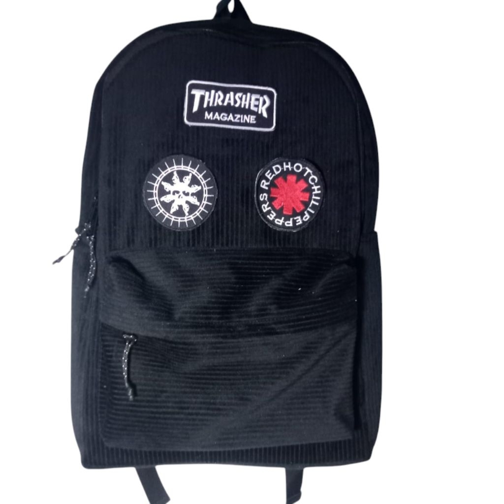 TAS RANSEL CORDUROY HITAM BUAT ANAK SEKOLAH/TAS CORDUROY GENDONG HITAM PRIA DAN WANITA