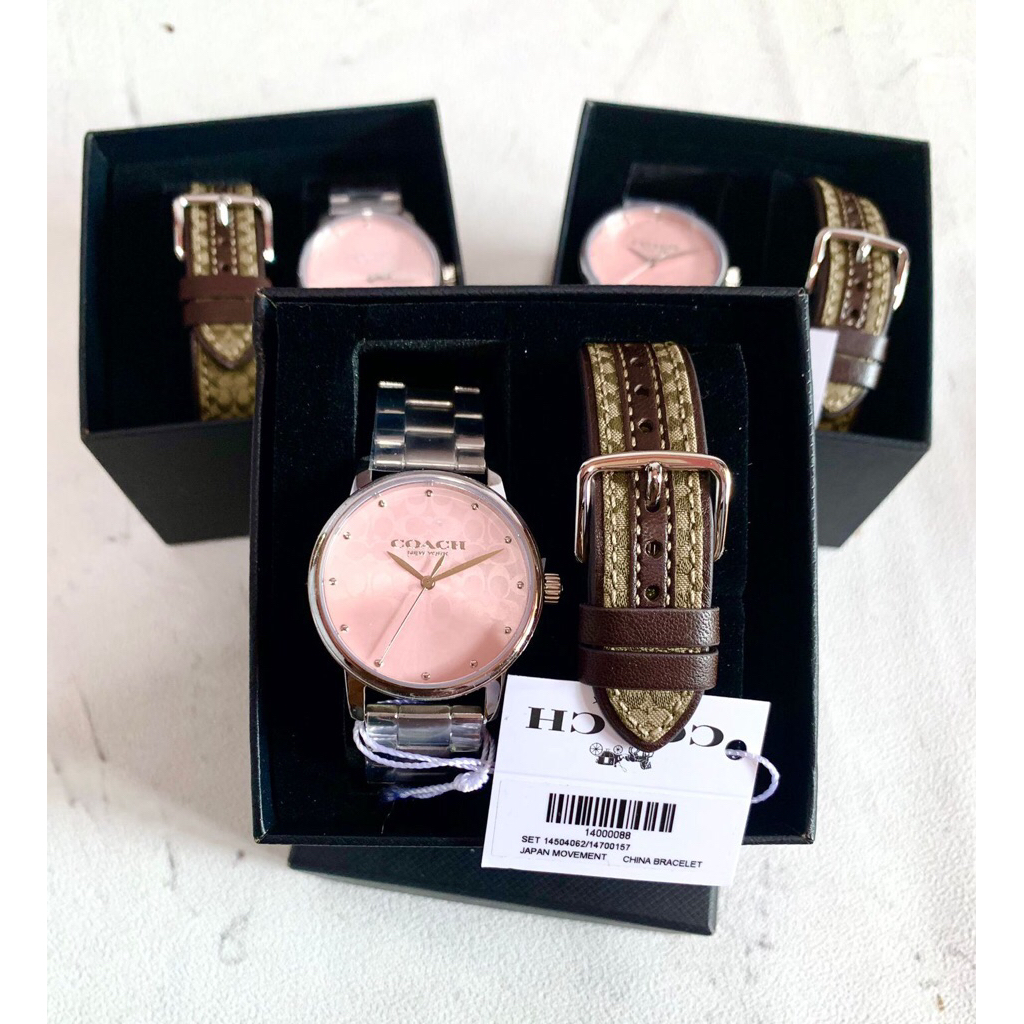 Jam Tangan Branded Coach Grand 14000088 Pink Dial 36 mm Stainless Steel Canvas