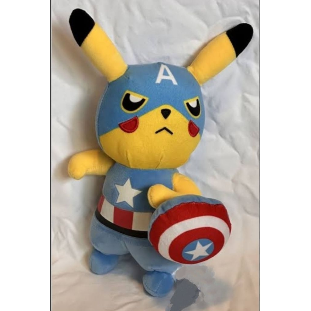 Boneka pokemon Pikachu kostum captain Amerika
