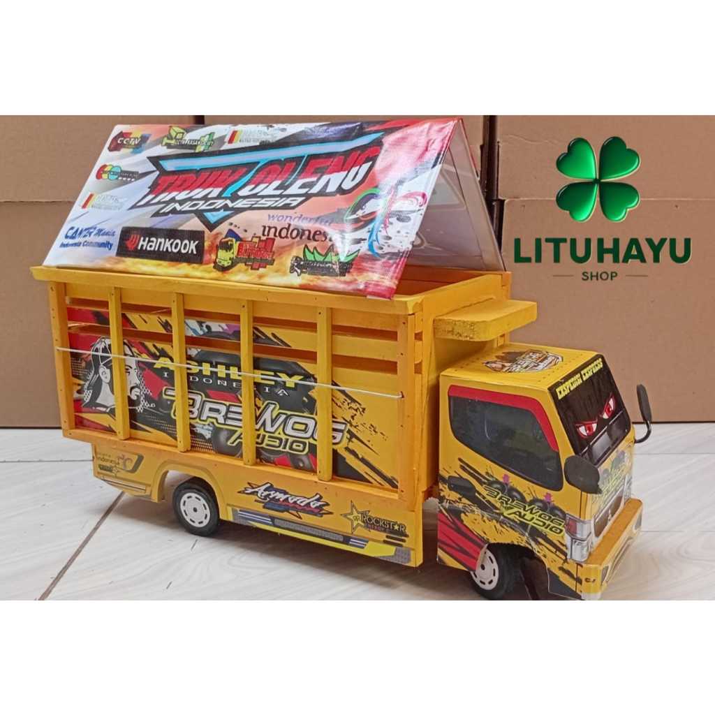 MINIATUR TRUK OLENG KAYU BREWOG KUNING 60 CM