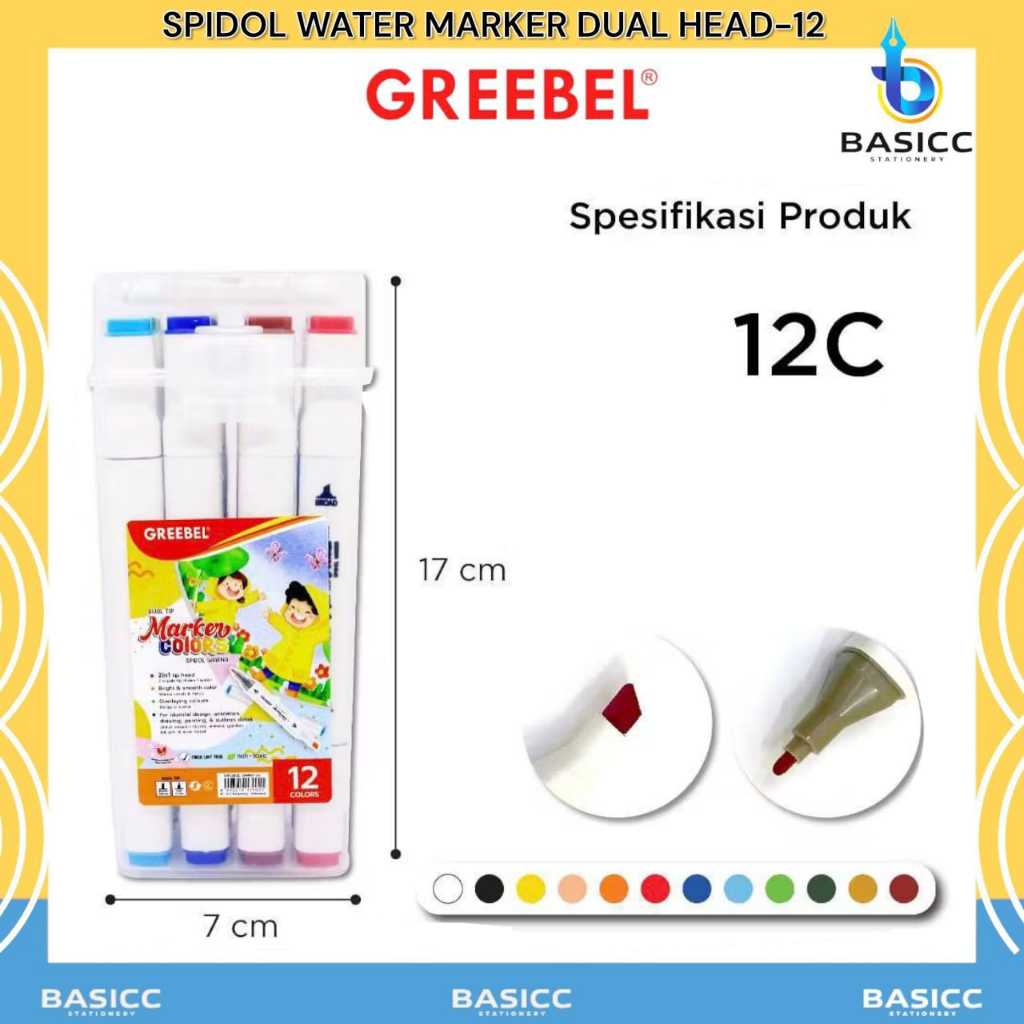 

Greebel Spidol Water Marker Dual Head / Sketsa Marker GMWD -12C | @1Set = 12 Warna