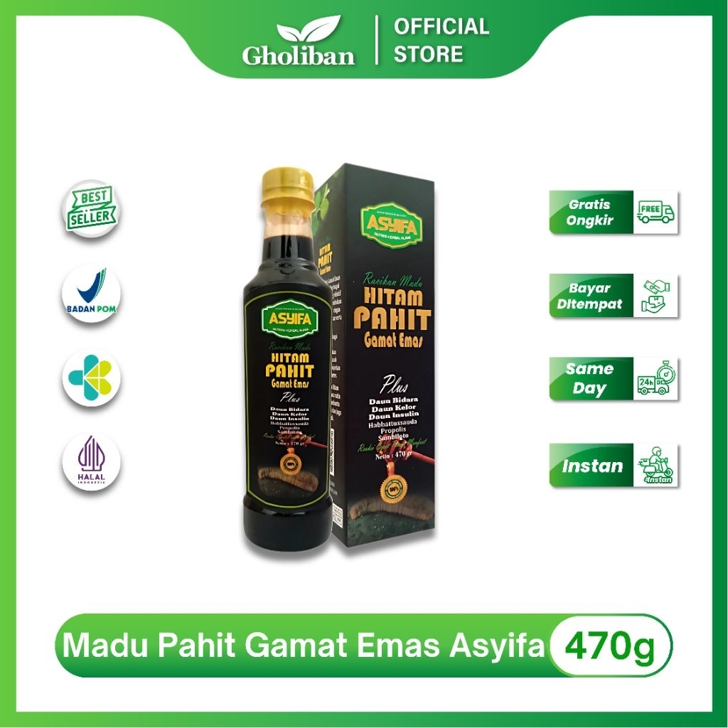 

ASYIFA Madu Hitam Pahit Gamat Emas 470g Mambantu Memelihara Kesehatan Tubuh