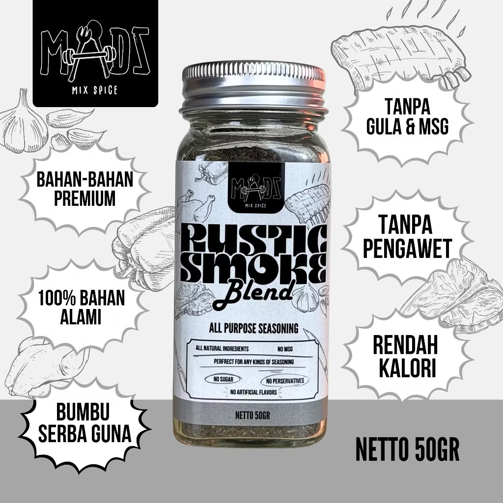 

MADZ MIX SPICE Bumbu Marinasi Serba Guna , Tanpa Gula + Rendah Kalori + Tanpa MSG + Bahan Premium 50gr/pcs [ RUSTIC SMOKE BLEND ] -Bumbu Masak Instant