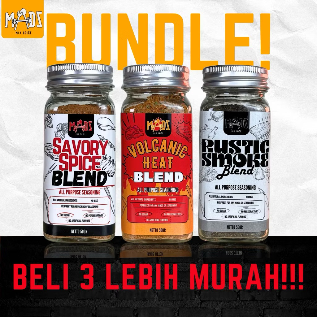 

MADZ MIX SPICE BUNDLING 3pcs , Bumbu Marinasi Serba Guna , Tanpa Gula + Rendah Kalori + Tanpa MSG + Bahan Premium , Bumbu Masak Instan