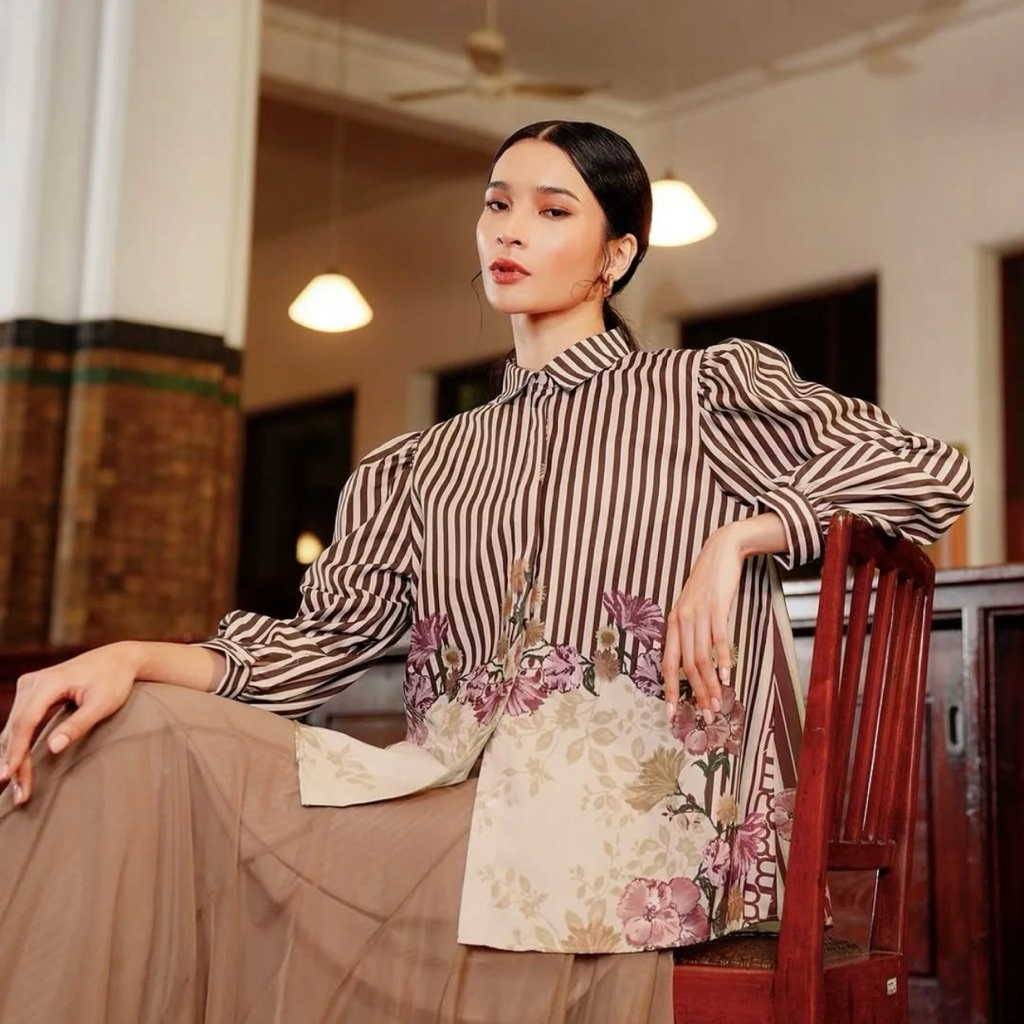 PRELOVED AMONA STRIPE SHIRT MAROON BY BENANG JARUM