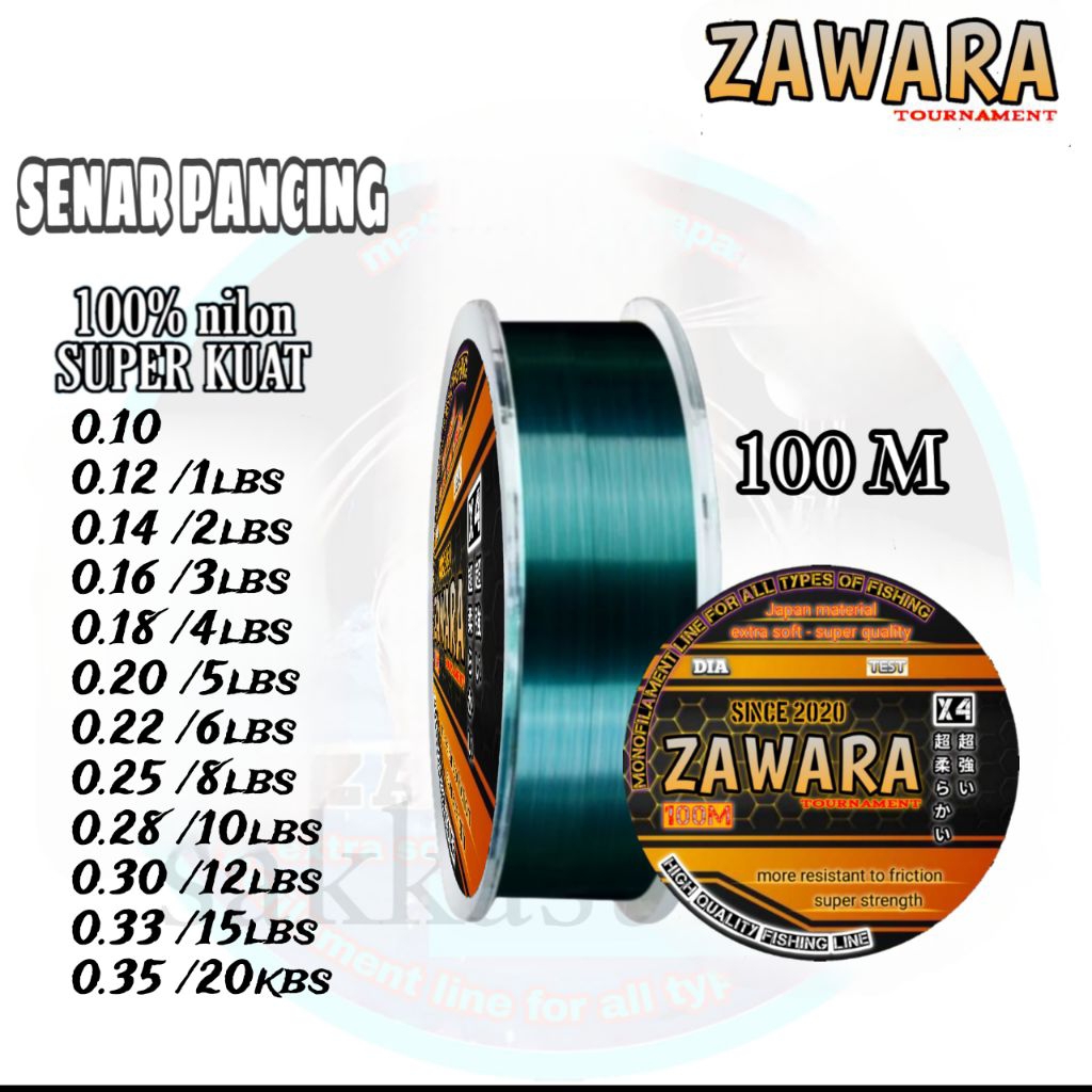 Senar pancing 100 meter zawara biru tosca anti keriting