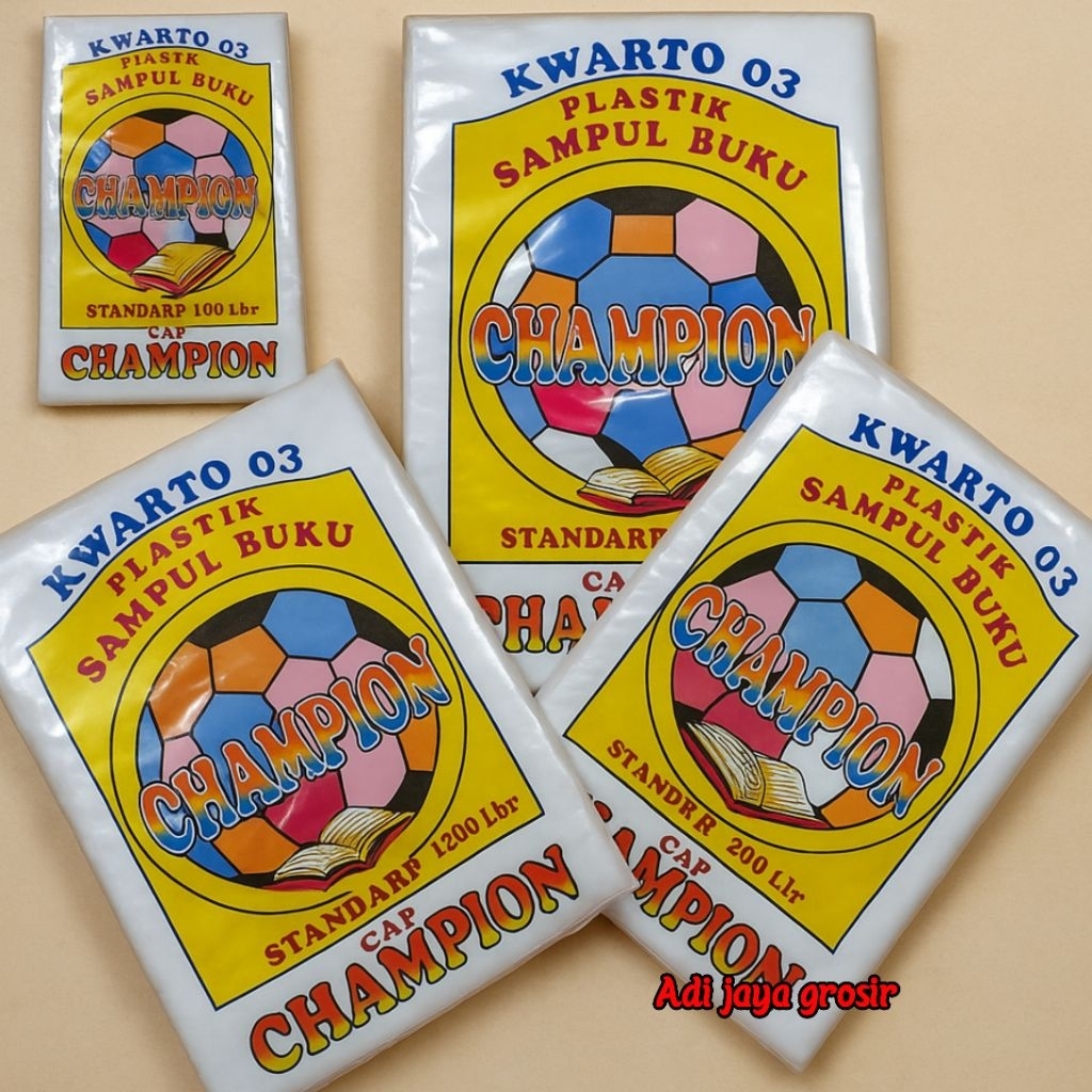 

SAMPUL BUKU plastik cap champion 1 pack isi 100 lembar