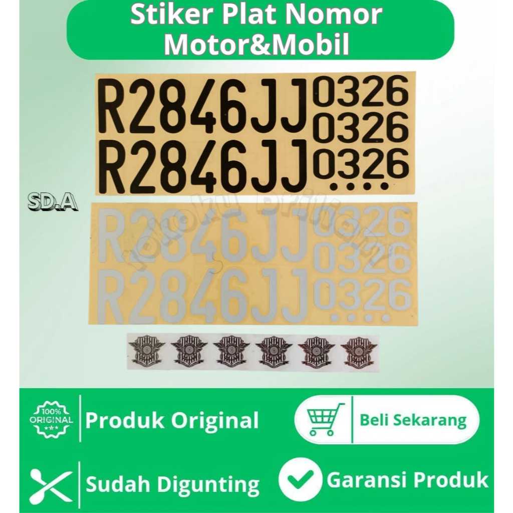Stiker Angka Plat Nomor Hitam / Cutting Sticker Plat Nomor MobilMotor